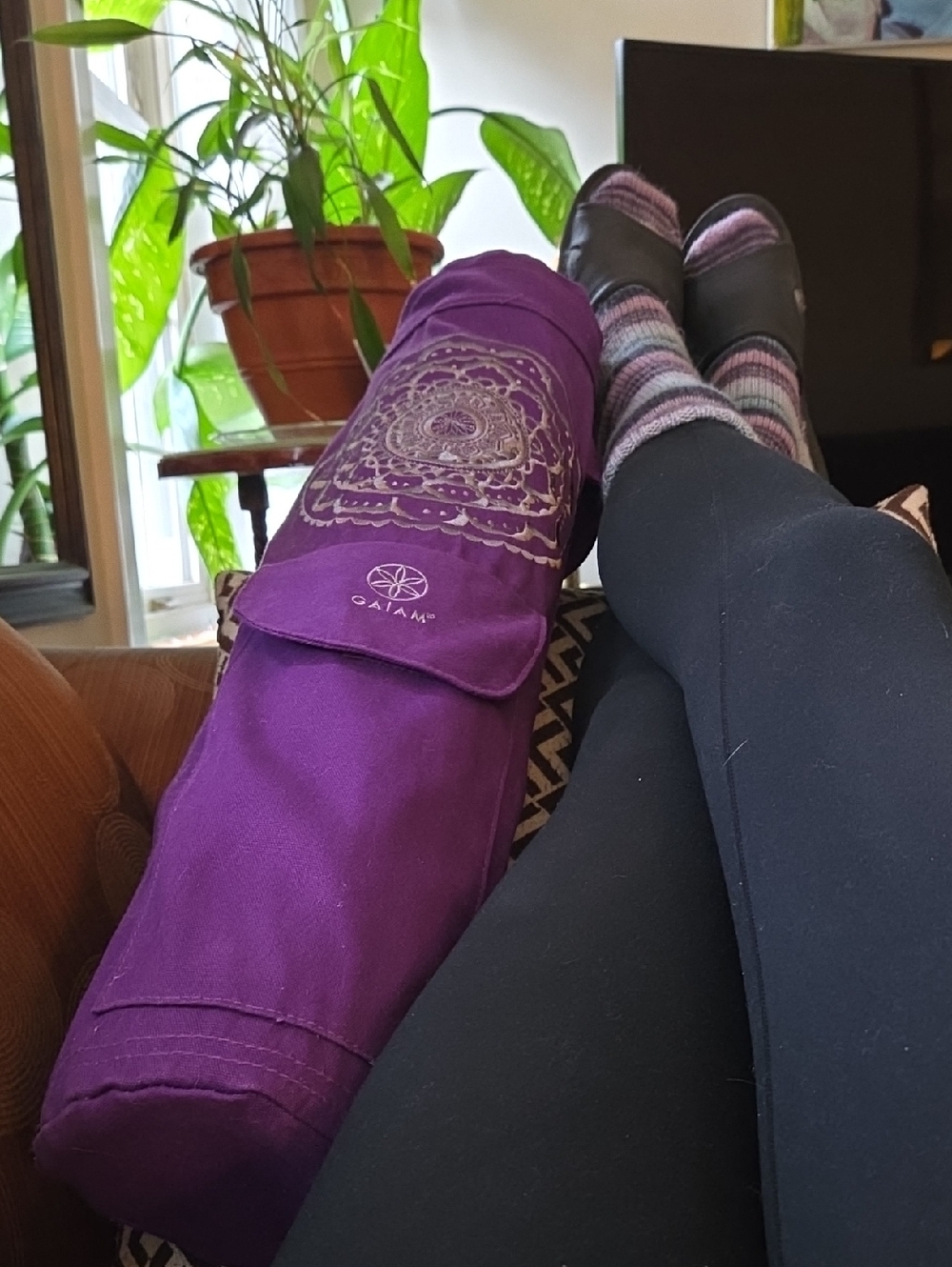eKO yoga Mat Grey And Blue With GAIAM Purple Mandala Yoga Mat Carrier